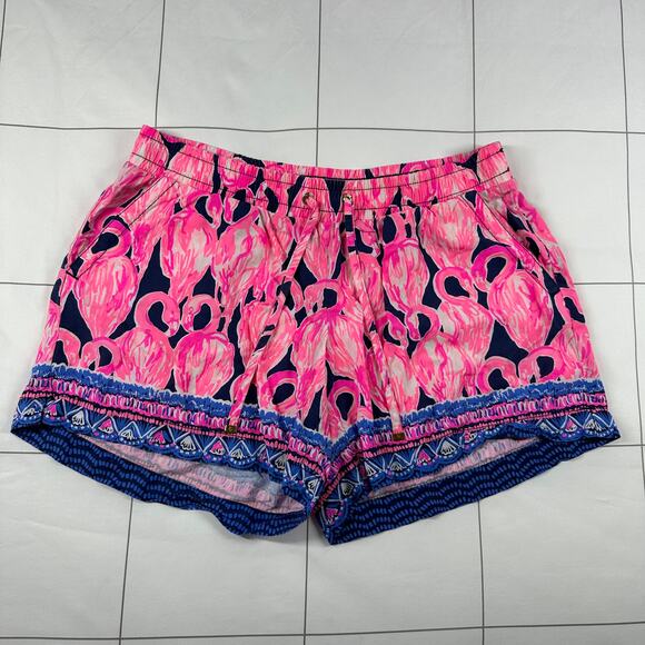 Lilly Pulitzer Shorts Womens Small Pink Katia Rayon High Tide Navy Via Flamingo - Picture 1 of 10